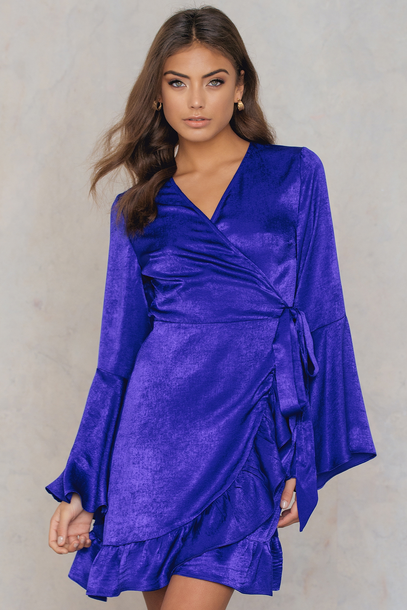 Satin Wrap Dress Blue | na-kd.com